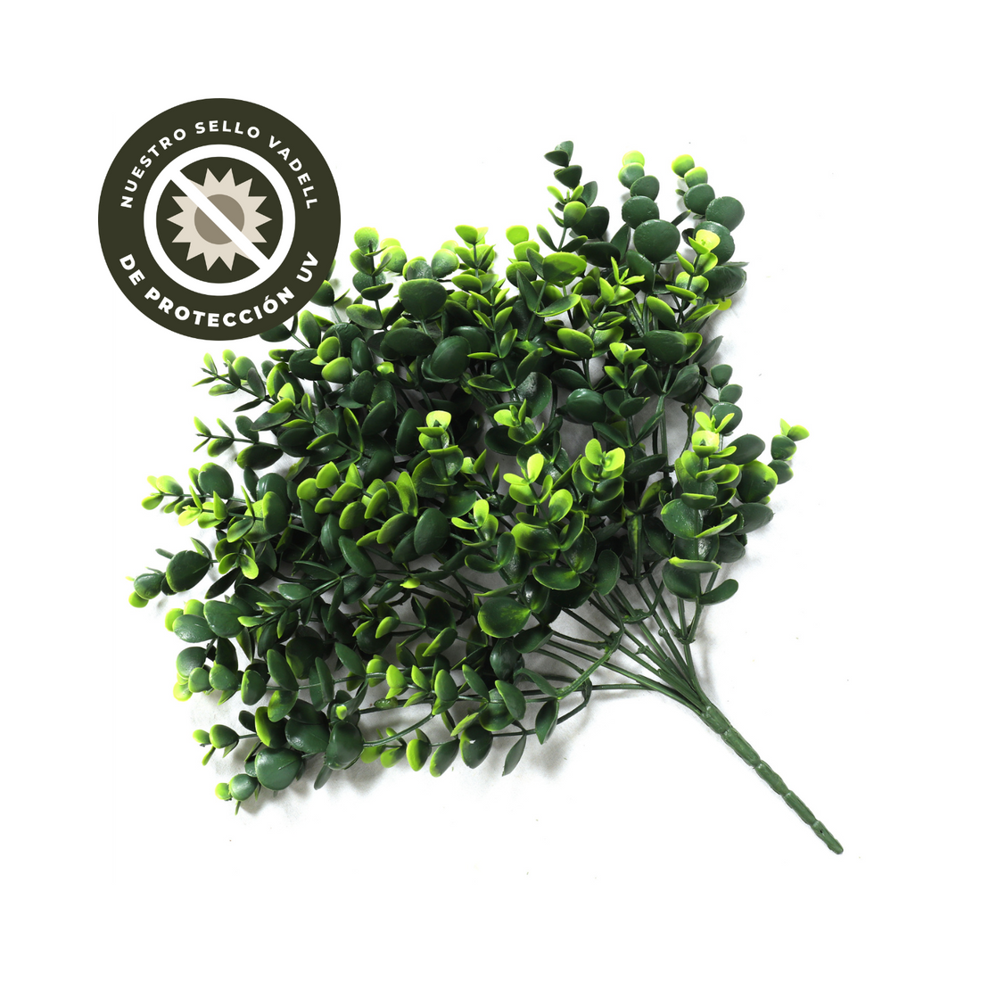 Hierba artifiical hoja redondeada verde, rama decorativa de 33 cm con protección UV