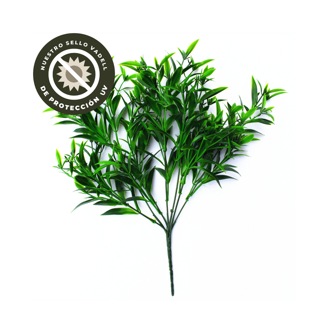 Hierba artificial hoja puntiaguda verde, rama decorativa de 40 cm con protección UV