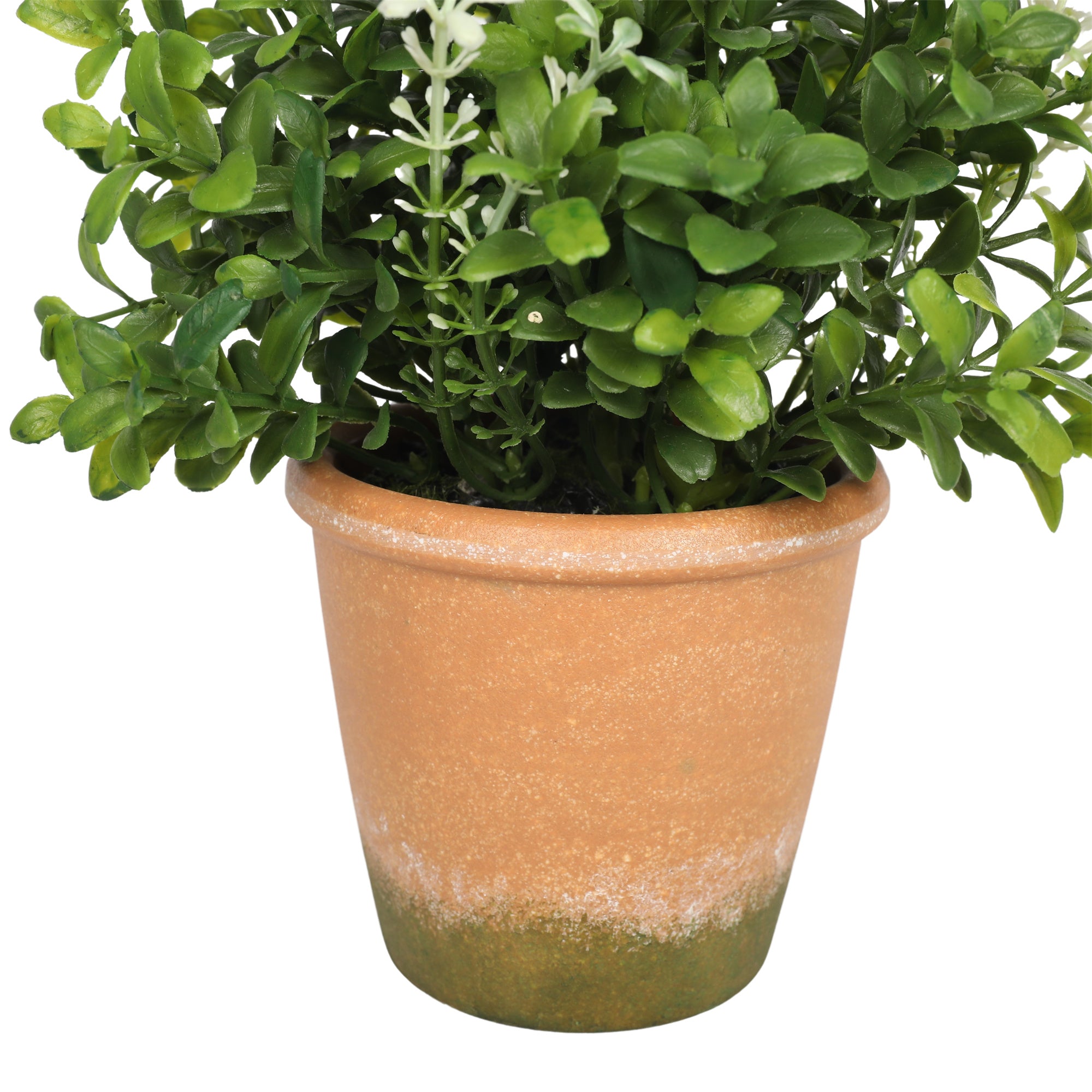 Boj artificial con flores blancas de 22 cm con macetero