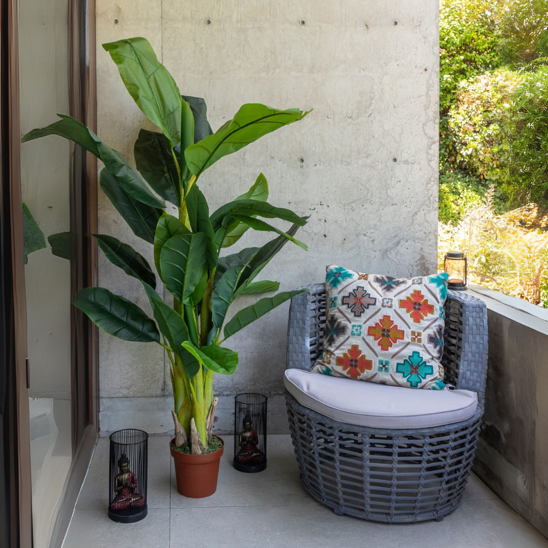 Banano Artificial de 180 cm, 5 Tallos y 22 Hojas