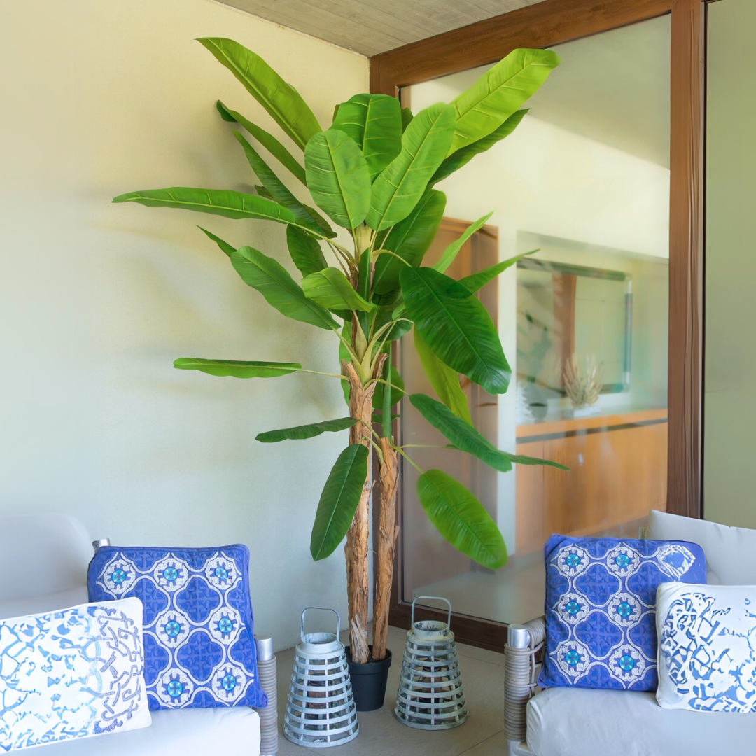 Banano Artificial De 280 Cm. 3 Tallos Y 36 Hojas.