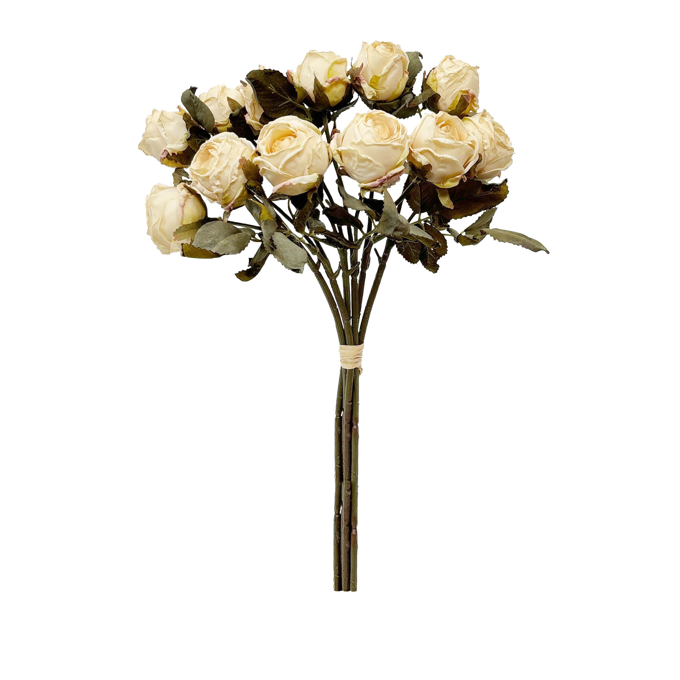 Ramo de rosas envejecidas color crema artificiales de 33 cm