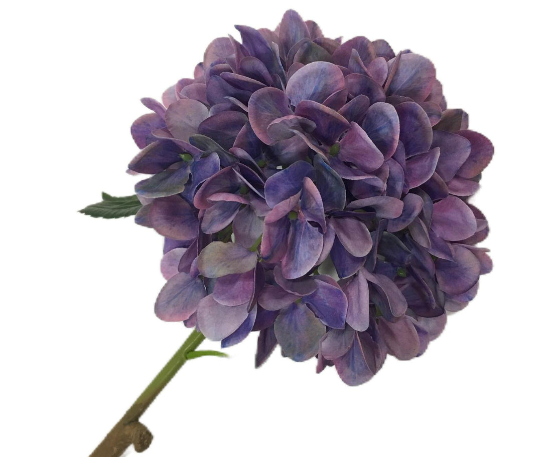 Flor de Hortensia artificial envejecida color morado de 70 cm