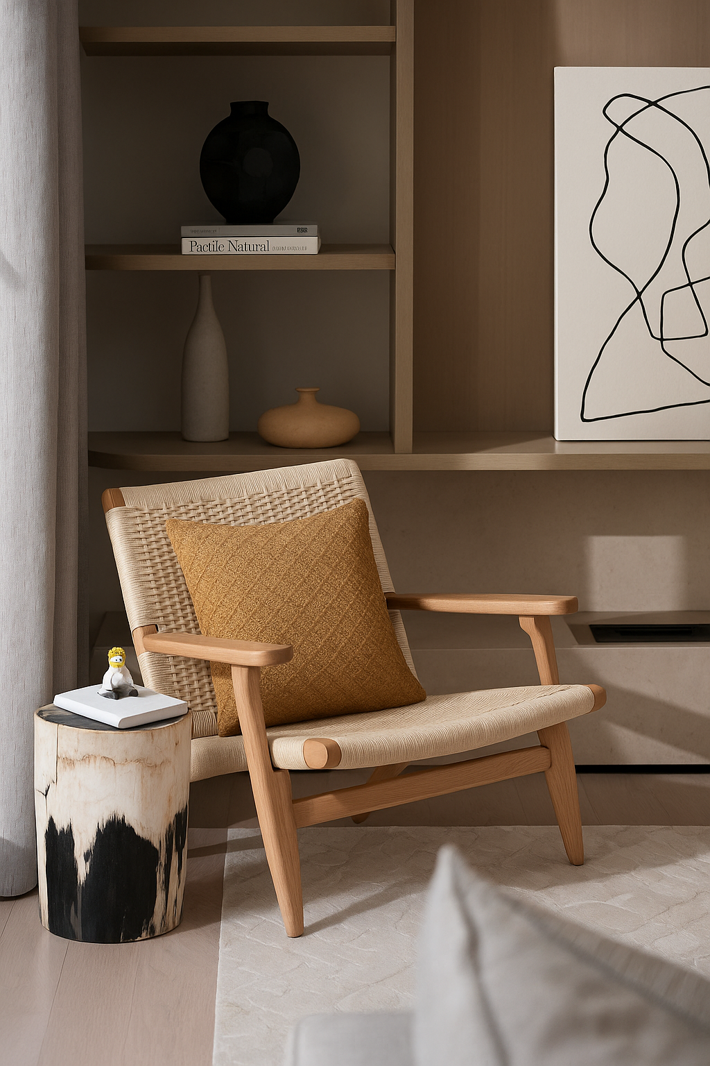 Cojín de rafia beige con tejido de circulos de 45 x 45 cm