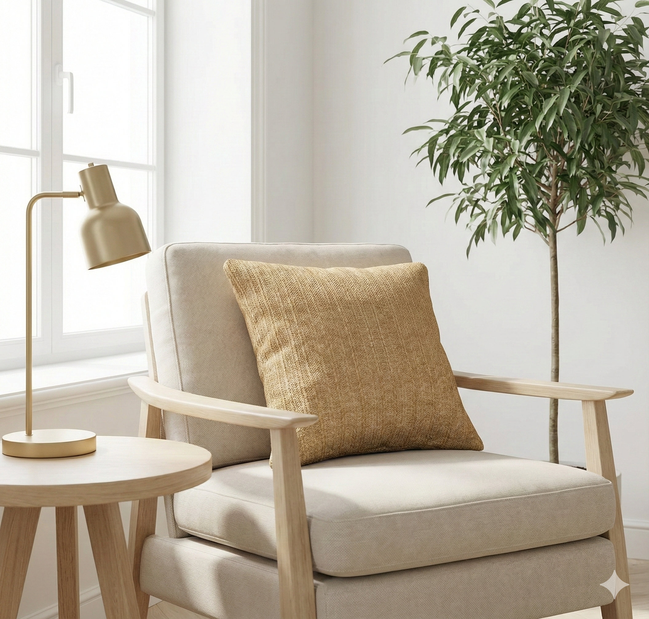 Cojín de rafia beige con tejido de líneas rectas de 45 x 45 cm