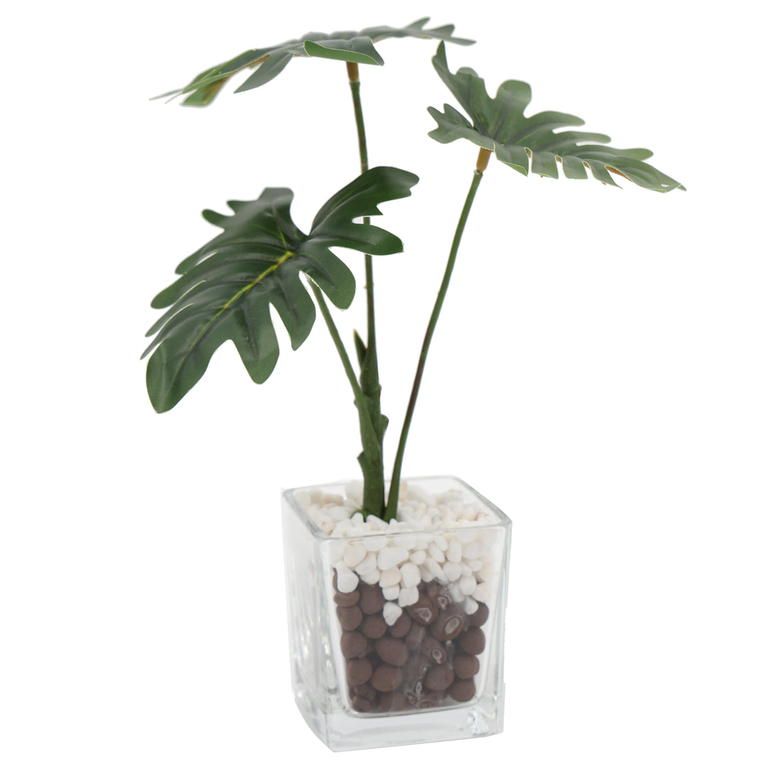 Mini filodendro artificial de 26 cm con macetero de vidrio