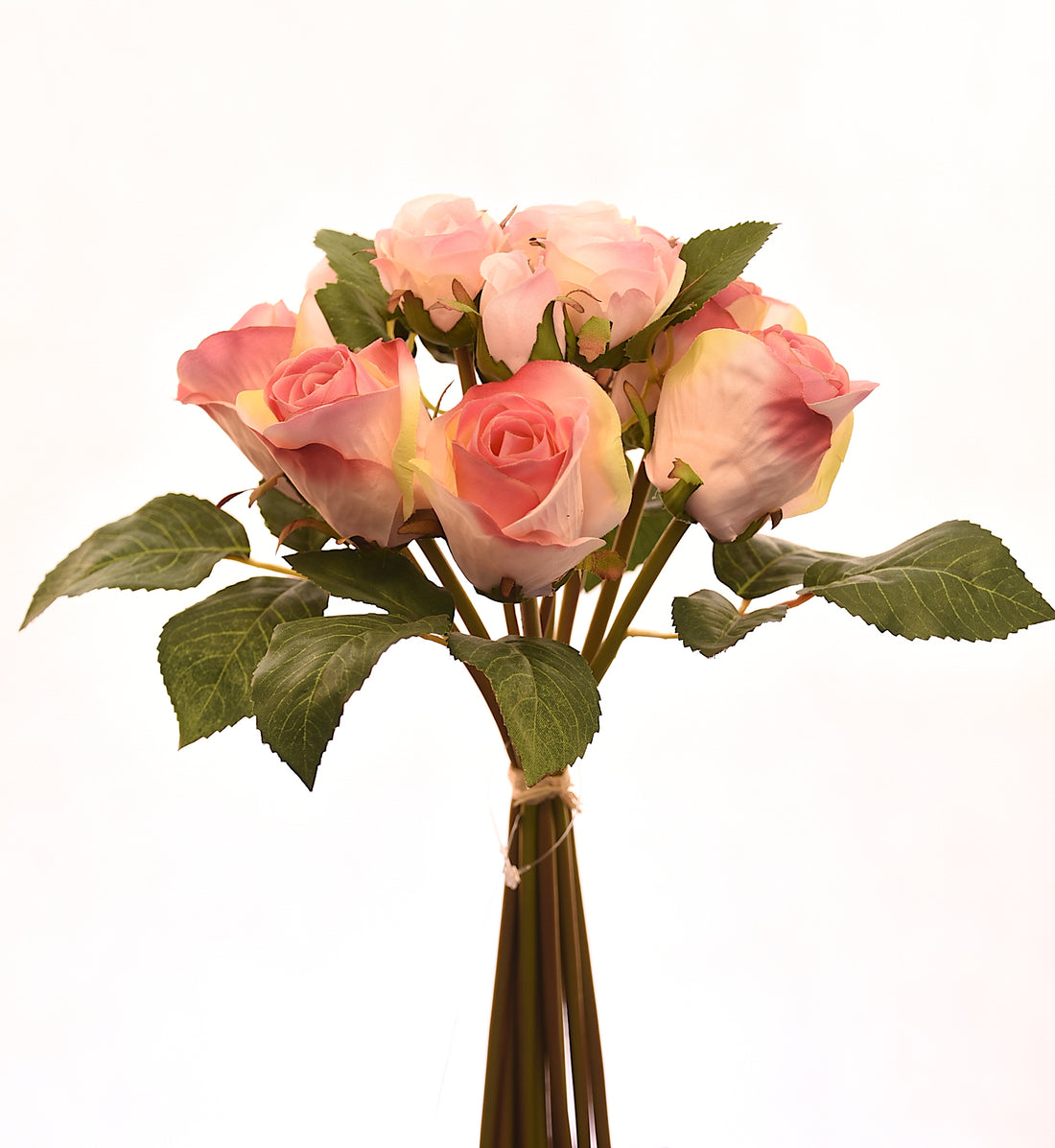 Ramo de 12 rosas rosadas artificiales de 27 cm