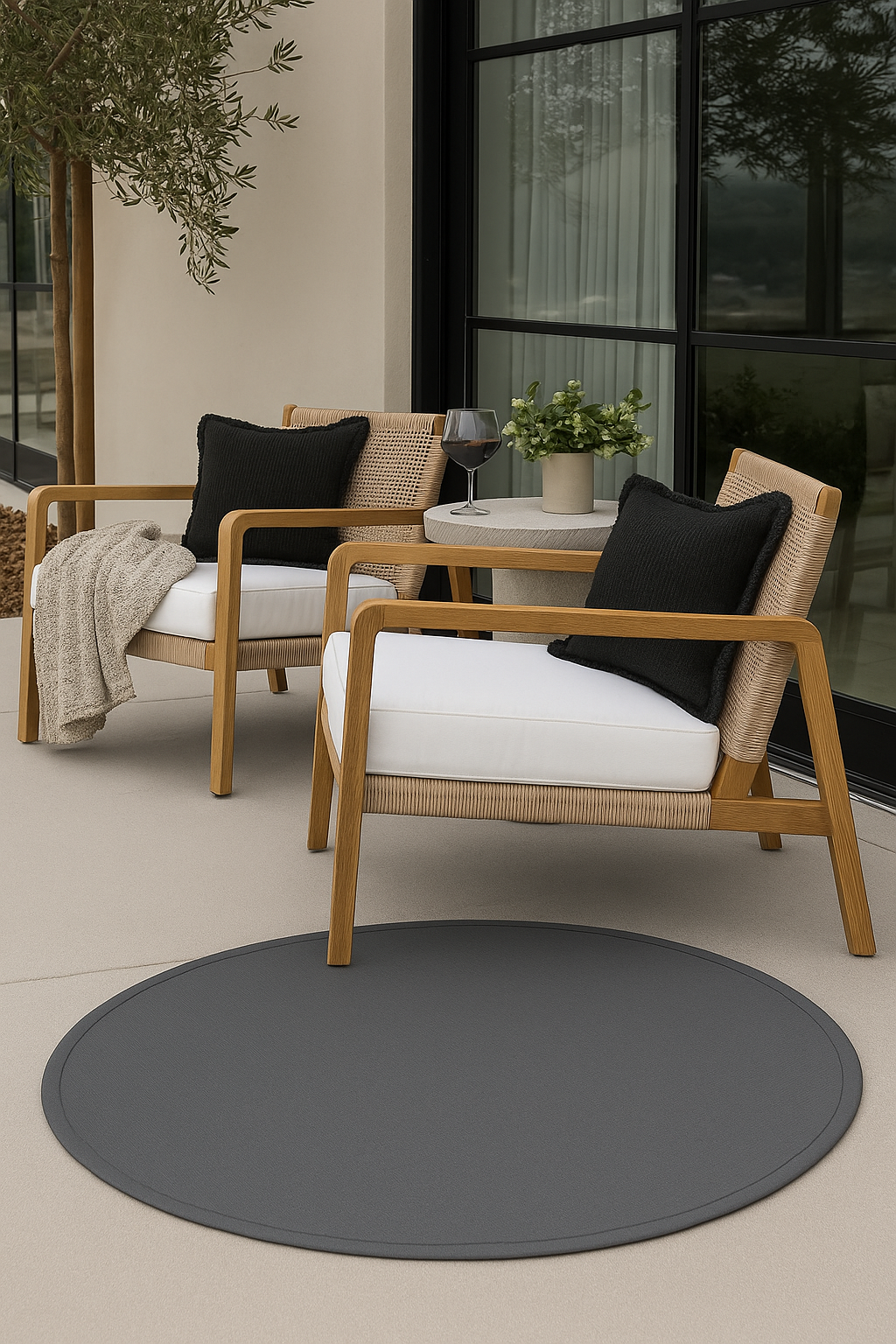 Cojín de rafia negro con flecos de  45 x 45 cm