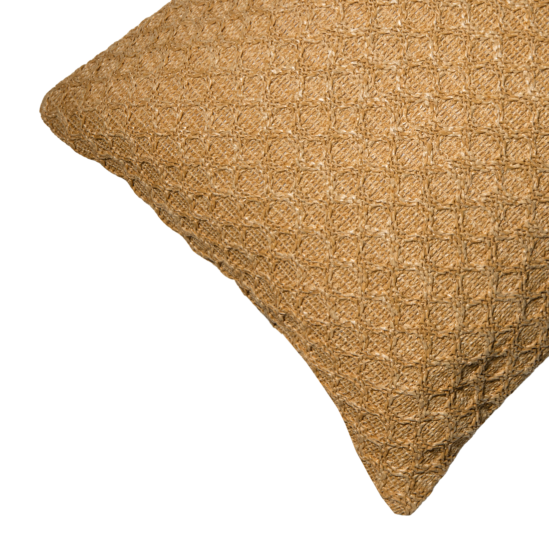 Cojín de rafia beige con tejido de circulos de 45 x 45 cm