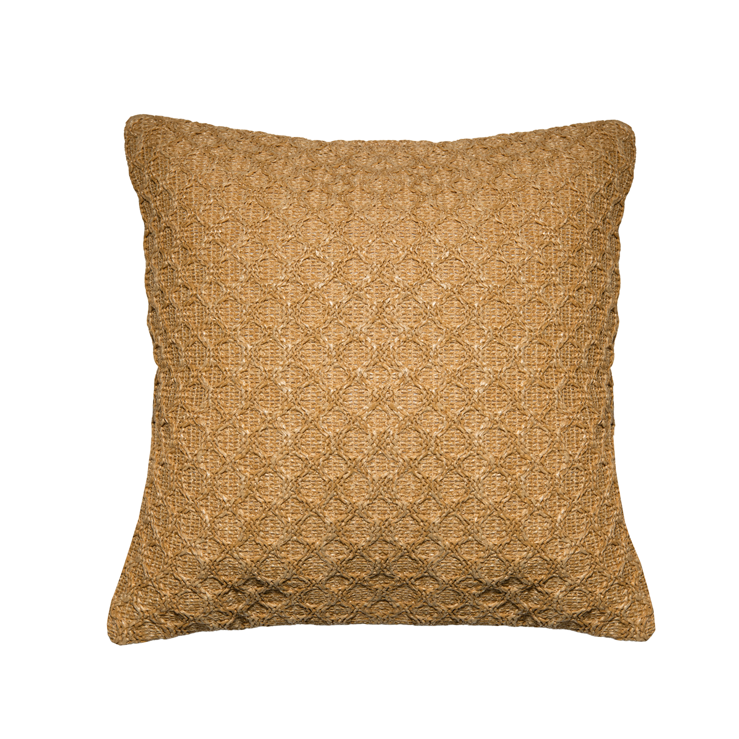 Cojín de rafia beige con tejido de circulos de 45 x 45 cm