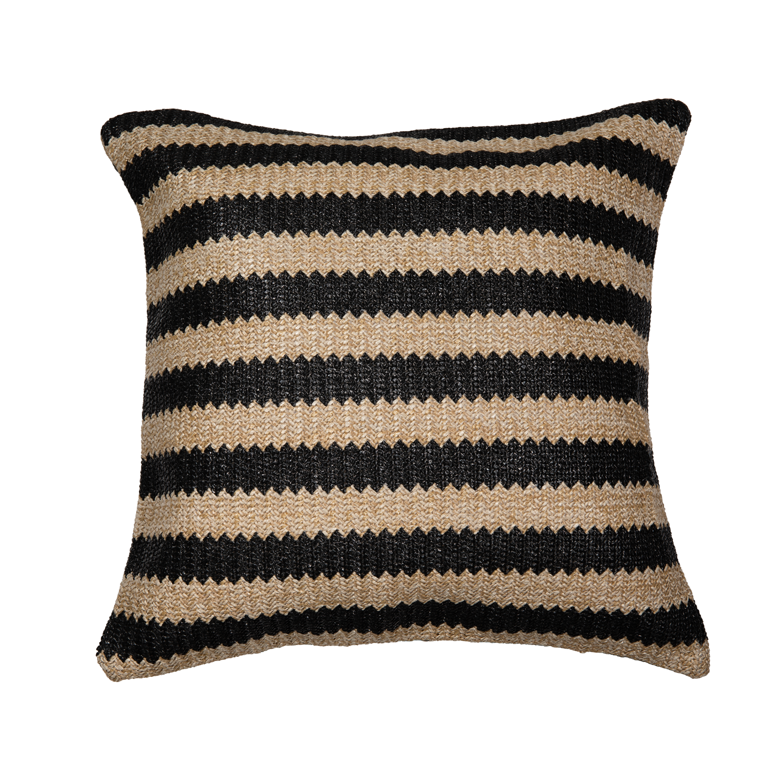 Cojín de rafia con líneas beige y negras de 45 x 45 cm