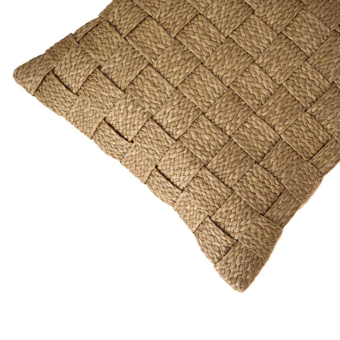 Cojín premium de rafia y polipropileno beige con tejido de cuadros entrelazados de 45 x 45 cm