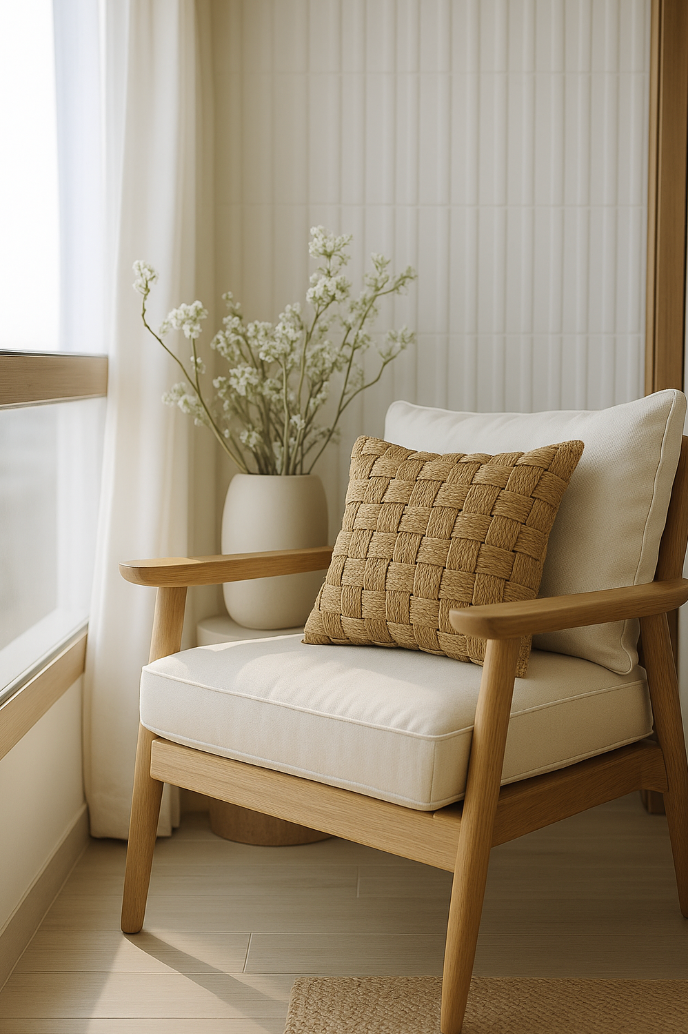 Cojín premium de rafia y polipropileno beige con tejido de cuadros entrelazados de 45 x 45 cm