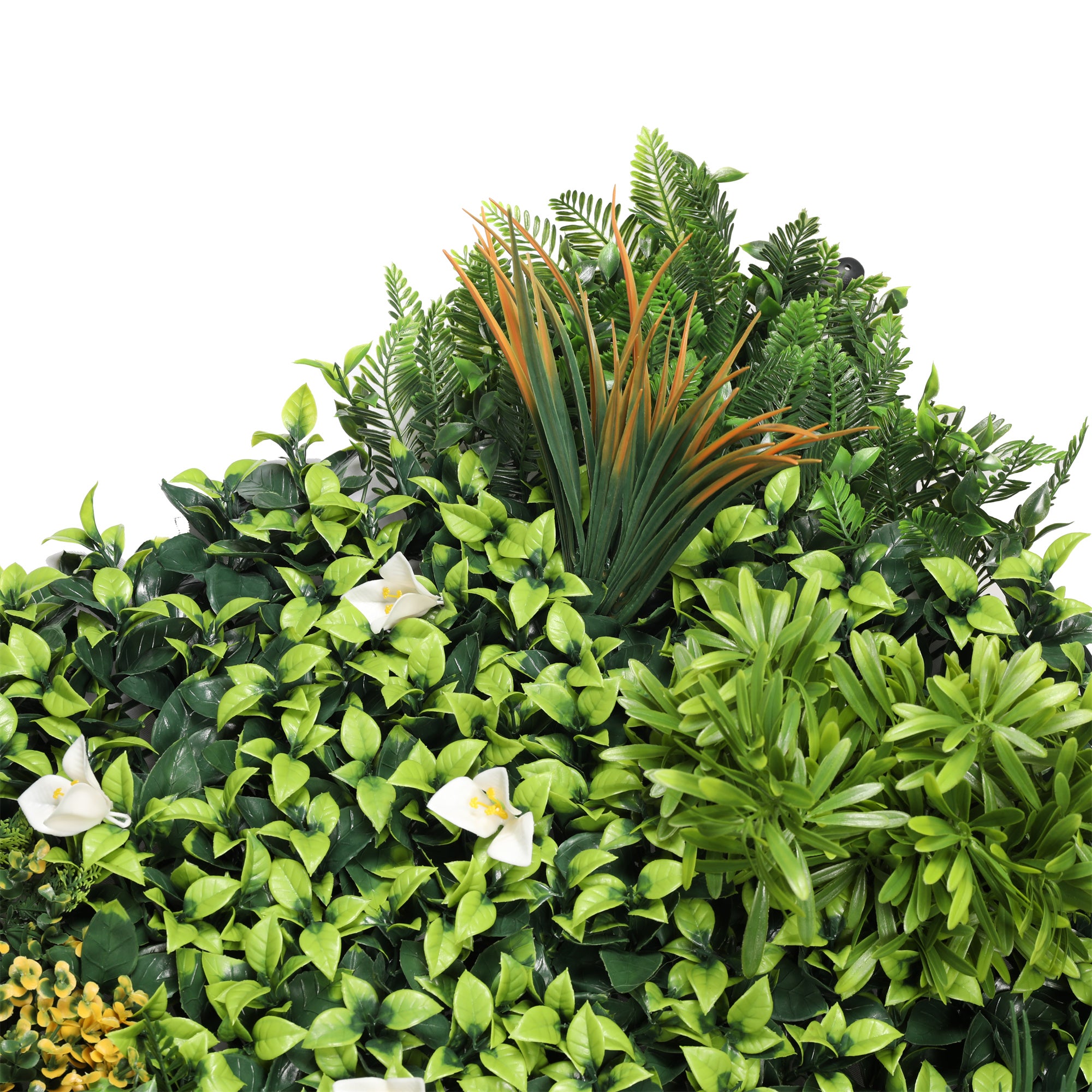Pasto Mural Artificial Premium Con Flores Blancas Y Ramas Multicolores 100 X 100 cm. Con Protección UV