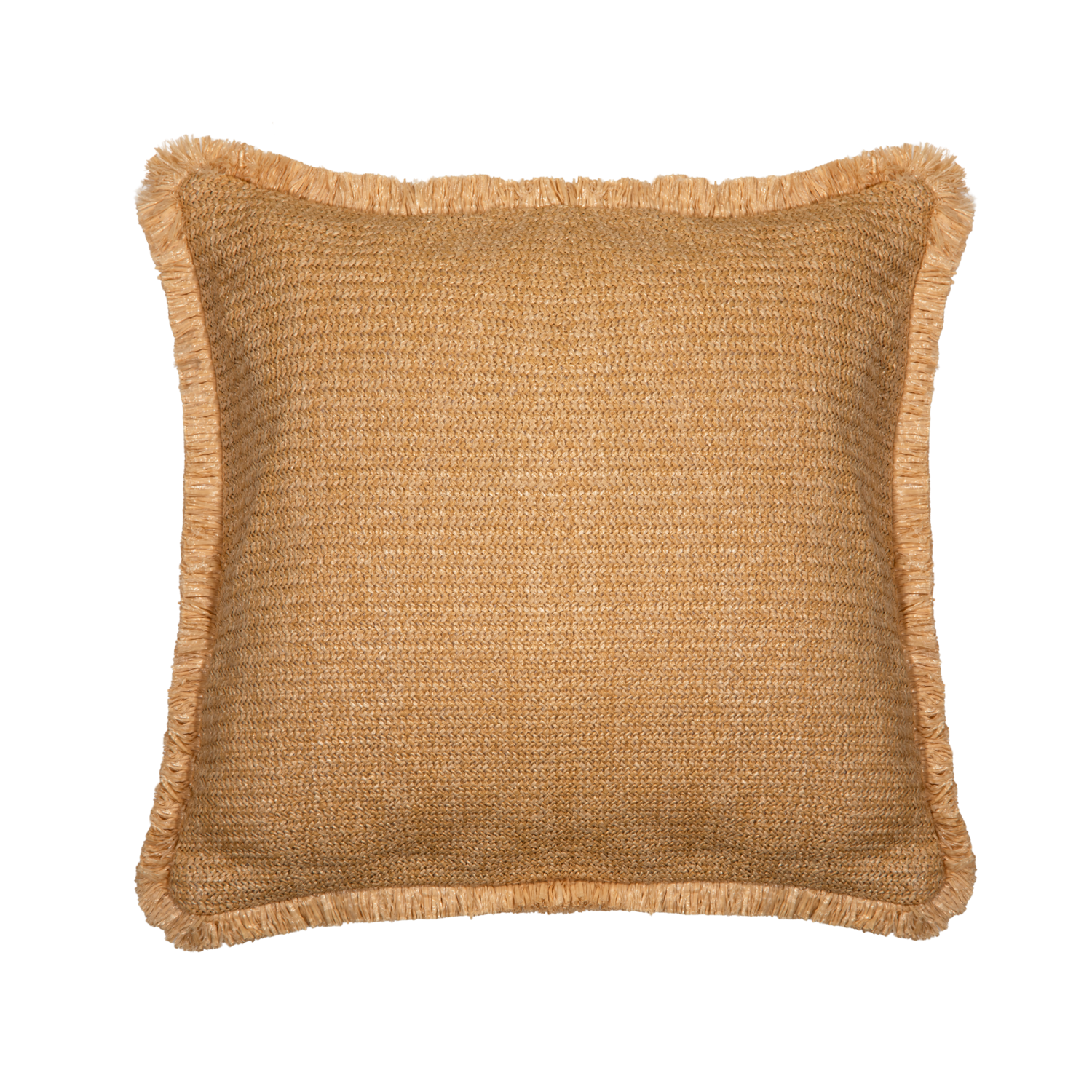 Cojín de rafia beige con flecos de 45 x 45 cm