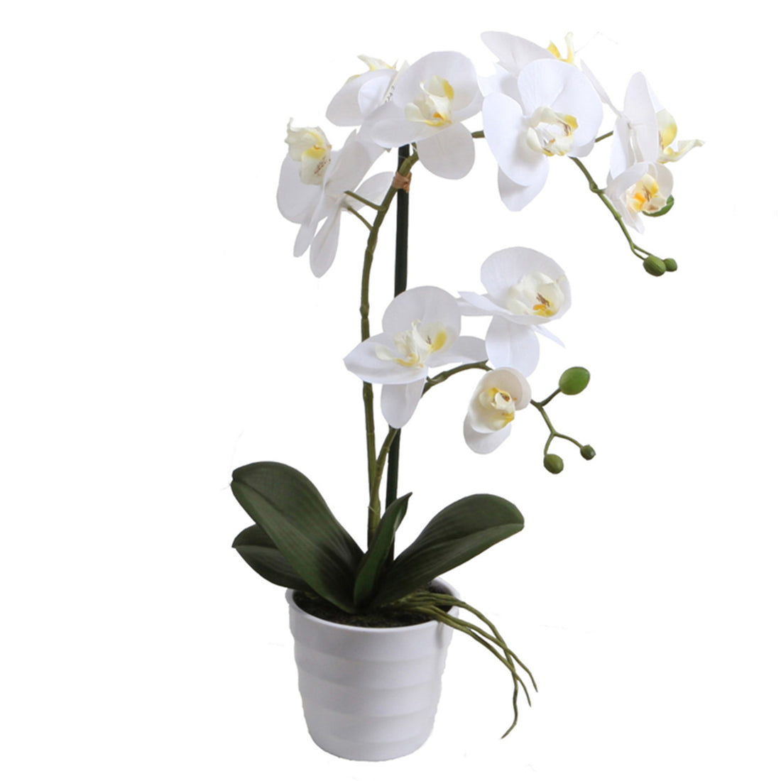 Orquídea blanca artificial de 51 cm en macetero redondo