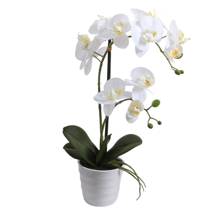 Orquídea blanca artificial de 51 cm en macetero redondo