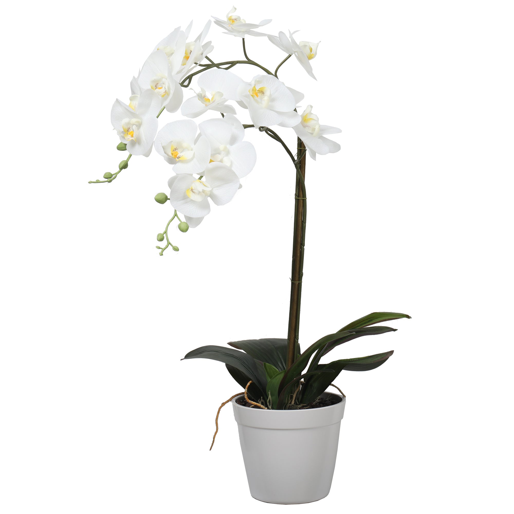 Orquídea artificial blanca de 65 cm en macetero