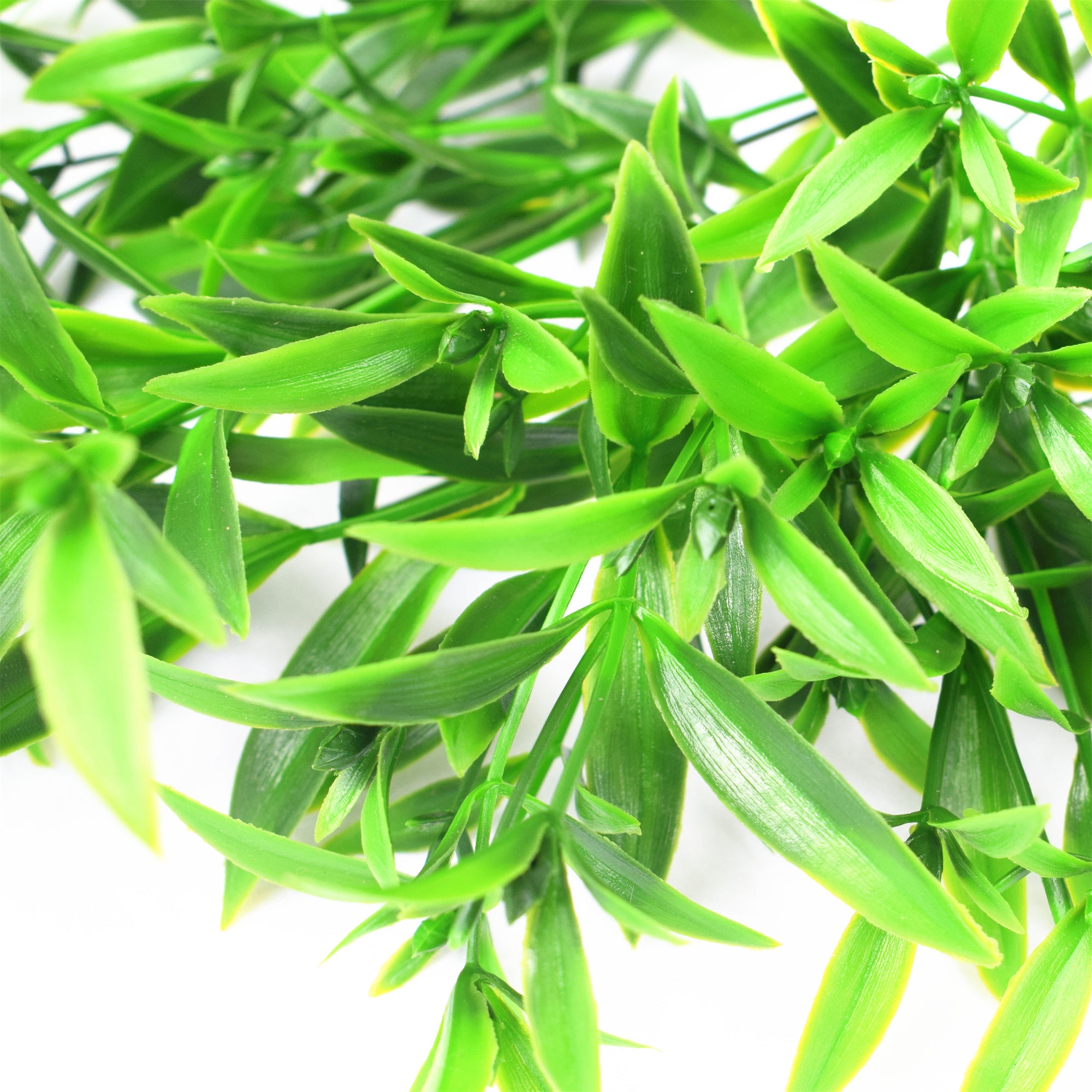 Hierba artificial hoja puntiaguda verde, rama decorativa de 40 cm con protección UV