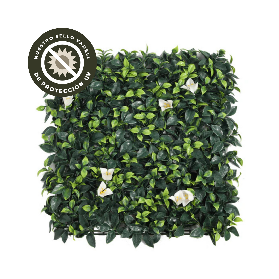 Pasto Mural Artificial Premium Verde Con Flores De Jazmín 50 X 50 cm Con Protección UV