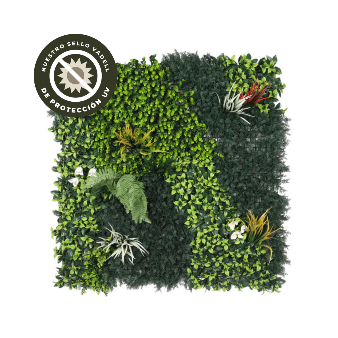 Pasto Mural Artificial Premium Con Flores Mixtas 100 X 100 cm. Con Protección UV
