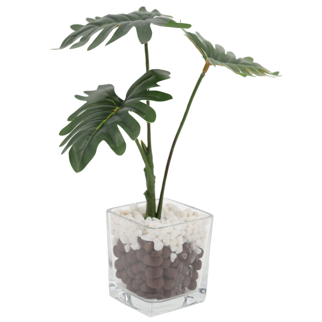 Mini filodendro artificial de 26 cm con macetero de vidrio