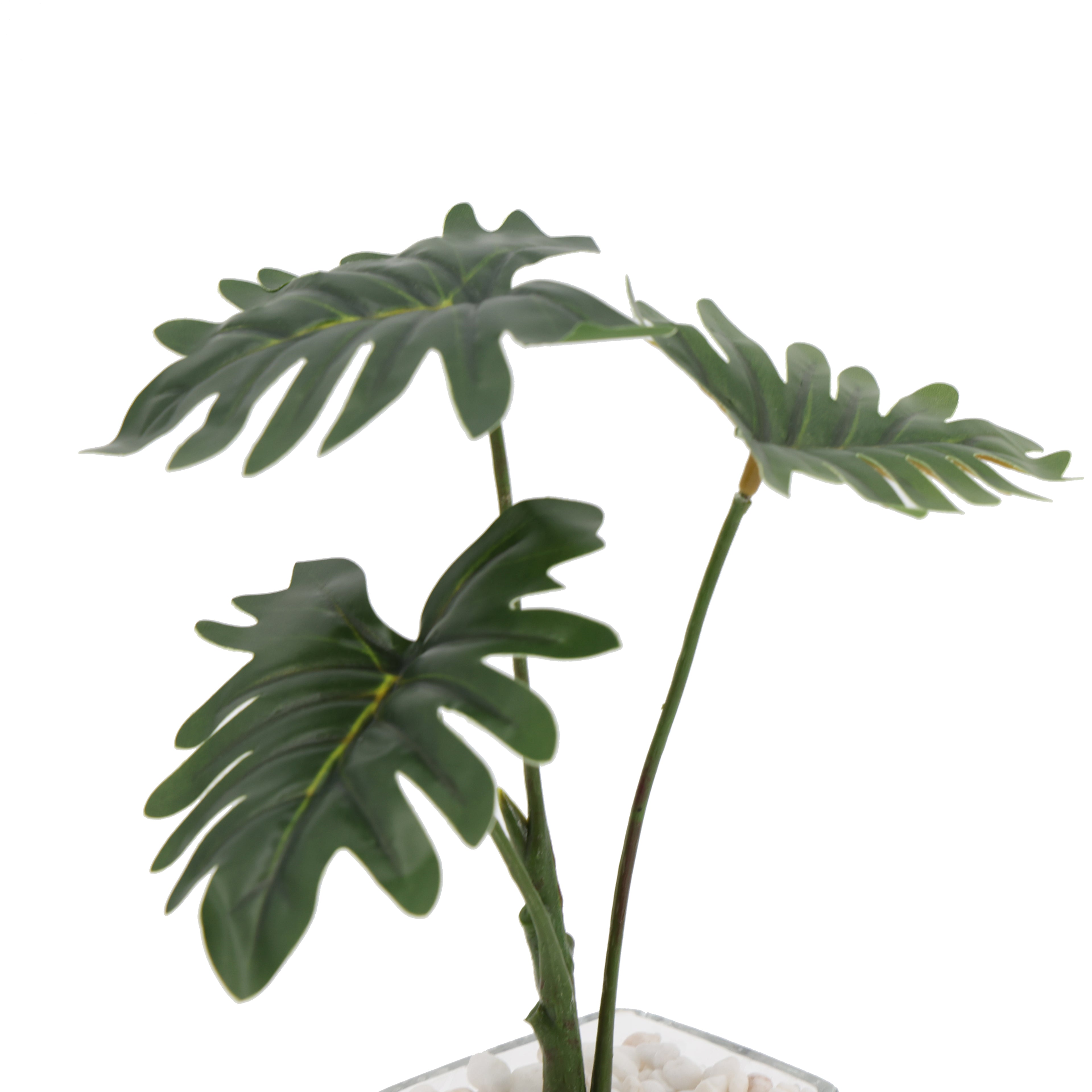 Mini filodendro artificial de 26 cm con macetero de vidrio