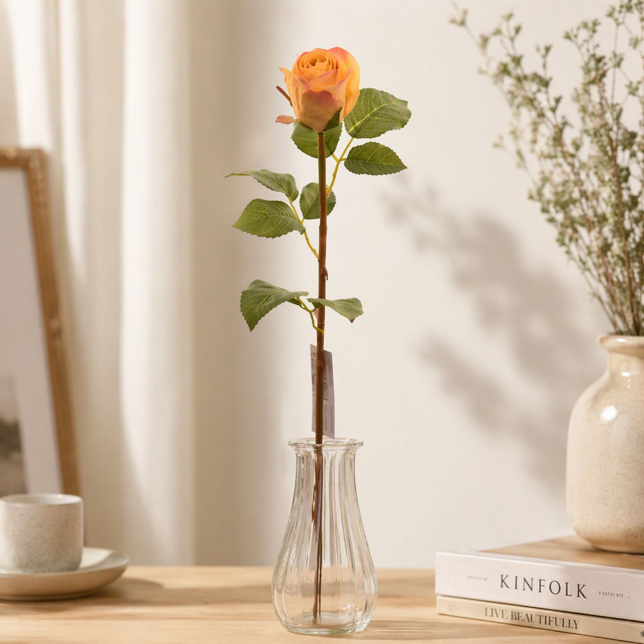 Botón de flor de rosa artificial color amarillo de 51 cm