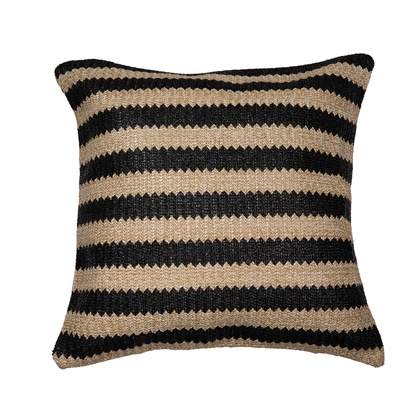 Cojín de rafia con líneas beige y negras de 45 x 45 cm
