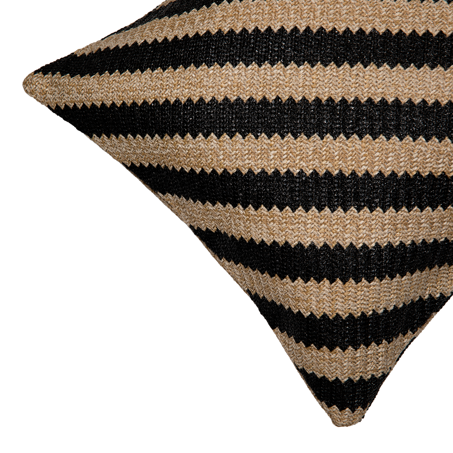 Cojín de rafia con líneas beige y negras de 45 x 45 cm