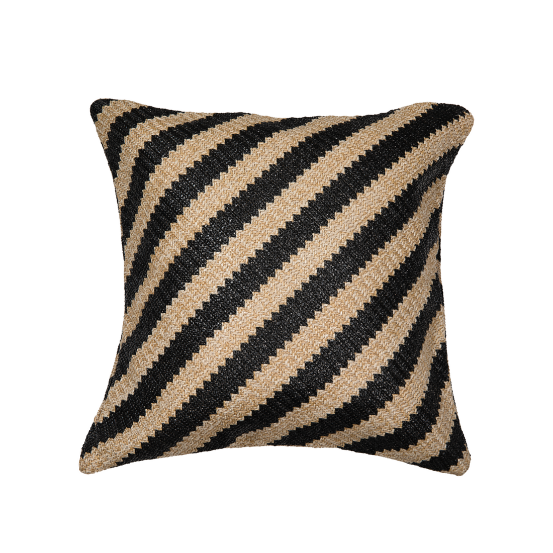 Cojín de rafia con líneas beige y negras de 45 x 45 cm