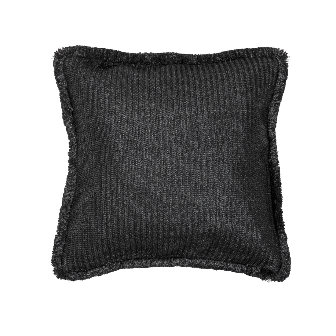Cojín de rafia negro con flecos de  45 x 45 cm