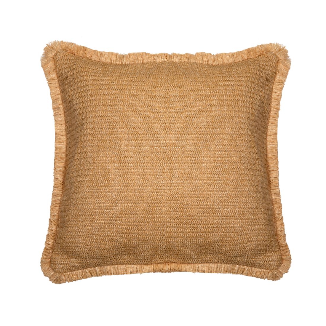Cojín de rafia beige con flecos de  45 x 45 cm